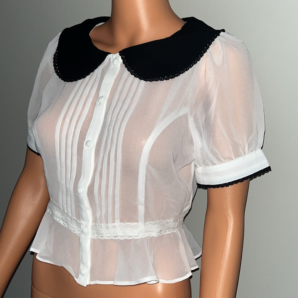 ‼️NWT‼️Dolls Kill X Sugar Thrillz Big Girls Don’t Cry Sheer Blouse Small - Picture 3 of 11